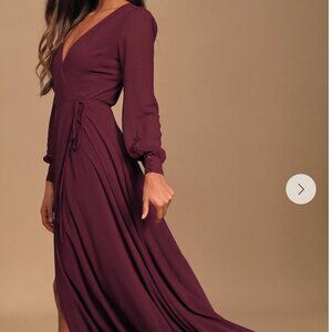 Lulus 'My Whole Heart' Long Sleeve Wrap Dress in Plum Size M